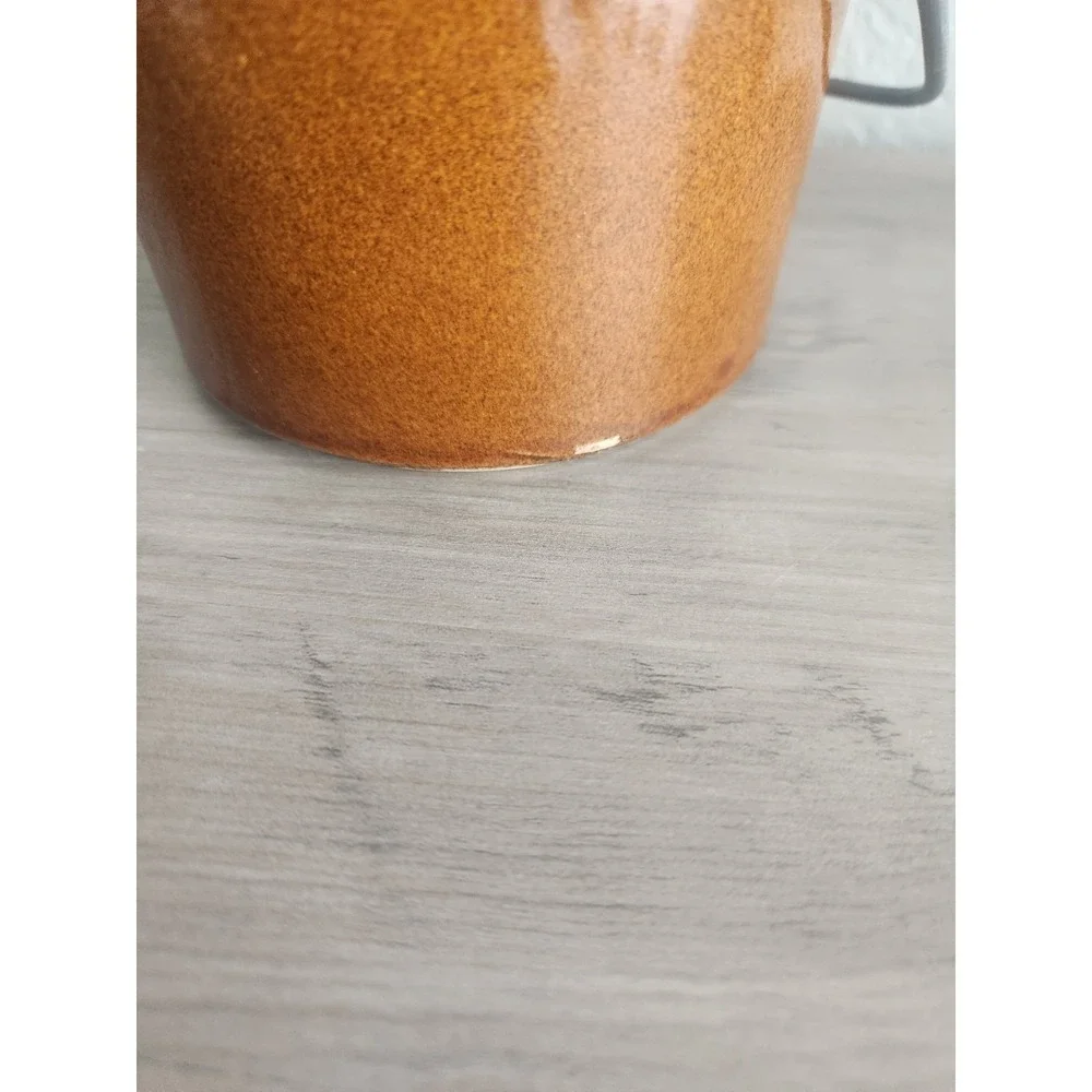 Vintage Brown Glazed Stoneware Cheese/Butter Crock with Bail Clamp Lid - 5 